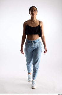 Jimena  1 black ruffled crop top blue jeans casual…